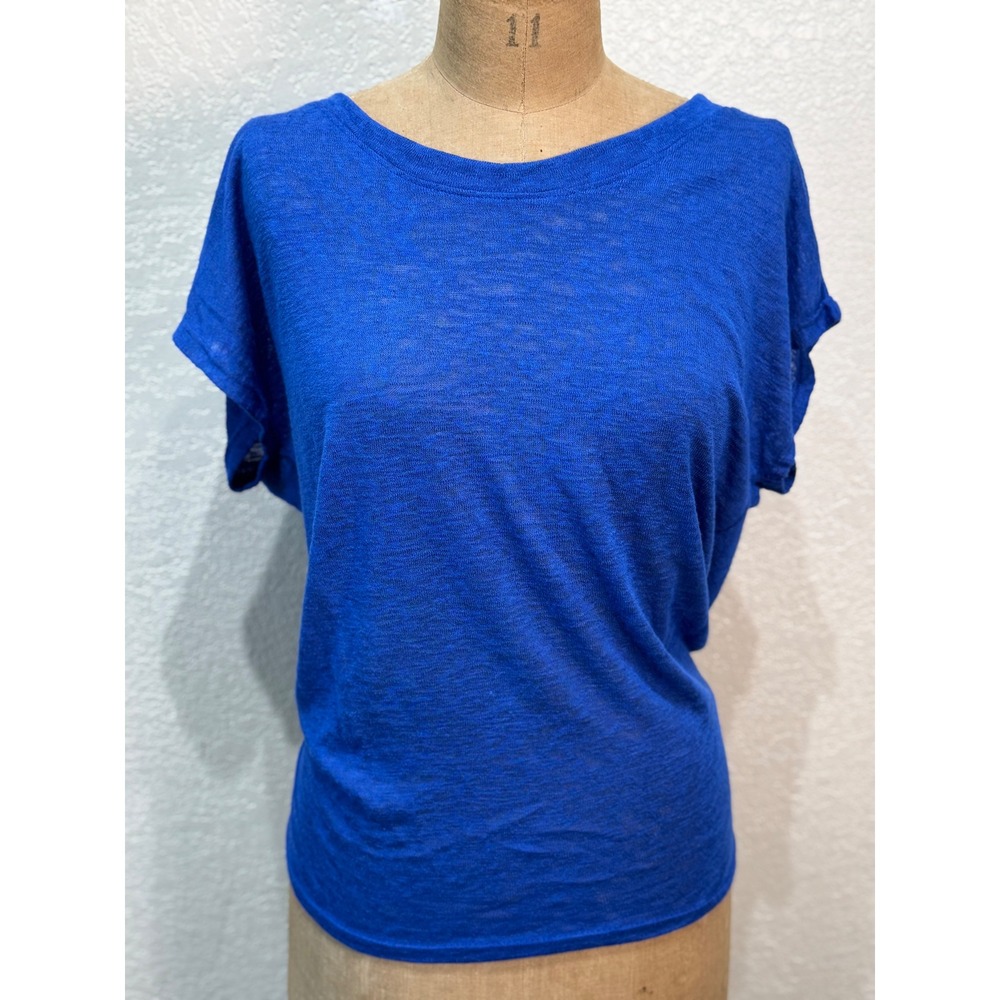 Cherish Blue Knit Small Top‎ Tie Back Short Sleeve Casual Blouse Women's NWT